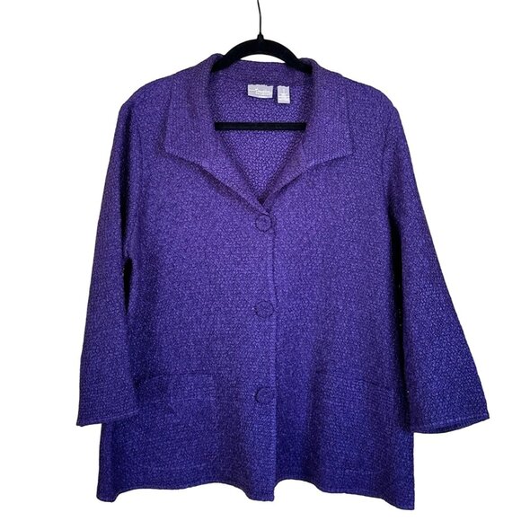 Travelers collection by Chicos popcorn blazer purple Chico size 1 fabric buttons - Picture 1 of 9